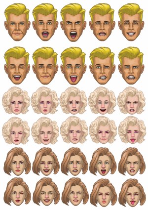 Cartoon Faces Showing Various Emotional Expressions for Men and Women Free Vector