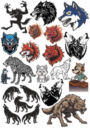 Collection of Werewolf and Wolf Vector Illustrations Free Vector