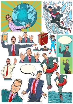 Businessman Emotions and Situations Pop Art Vector Pack Free Vector