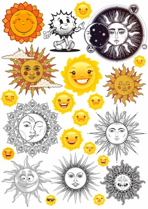 Collection of Various Sun Illustrations and Emoticons Free Vector