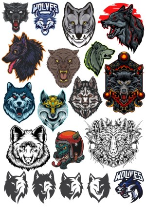 Collection of Wolf Head Vector Illustrations and Logos Free Vector