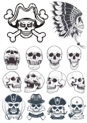 Detailed Skull Collection with Pirate and Native American Themes Free Vector