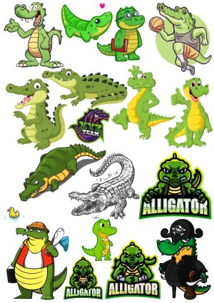 Collection of Cartoon Alligator and Crocodile Characters in Various Styles and Poses Free Vector