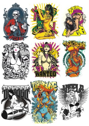 Edgy Tattoo Style Pin-Up Girl Vector Collection Free Vector