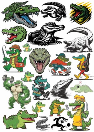 Variety of Alligator and Crocodile Cartoon and Realistic Vector Illustrations Free Vector