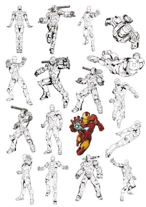 Vector Line Art Collection of Armored Superhero Poses Free Vector