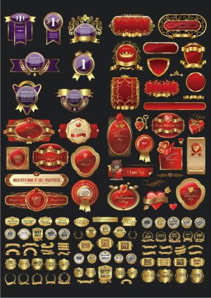 Luxury Golden and Red Award Badges, Labels, and Banners Collection Free Vector