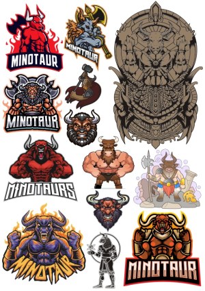 Collection of Minotaur-Themed Vector Illustrations and Logos Free Vector