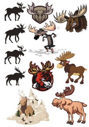Set of Moose Vector Illustrations and Logos Free Vector