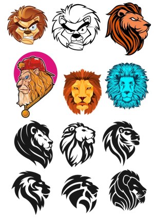 Collection of Lion Head Vector Illustrations and Logos Free Vector
