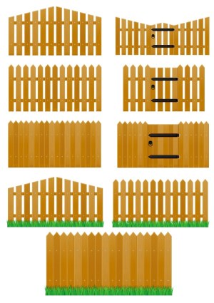 Wooden Fence and Gate Set with Grass Free Vector