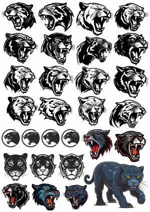 Collection of Black Panther and Tiger Vector Head Designs Free Vector