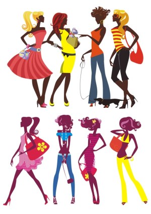 Fashionable Women Silhouettes in Stylish Outfits Vector Free Vector