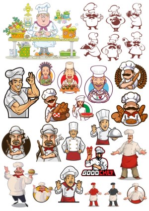 Collection of Cartoon and Mascot Chef Characters Free Vector