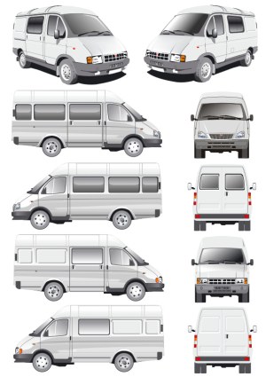Set of White Cargo and Passenger Vans in Multiple Angles Free Vector
