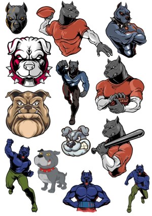 Aggressive Dog Mascot Characters in Sports Poses Free Vector