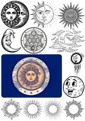Vintage Sun and Moon Celestial Illustrations and Decorative Elements Free Vector