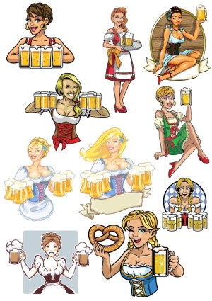 Oktoberfest Women Serving Beer and Pretzels Vector Collection Free Vector