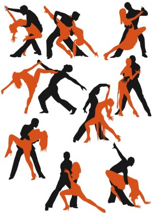 Silhouettes of Ballroom and Latin Dance Couples in Dynamic Poses Free Vector
