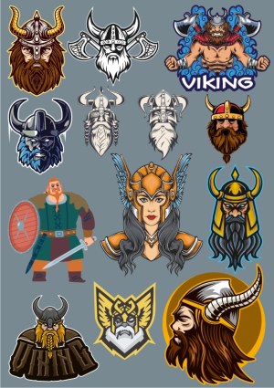 Collection of Viking Warrior Vector Illustrations and Emblems Free Vector