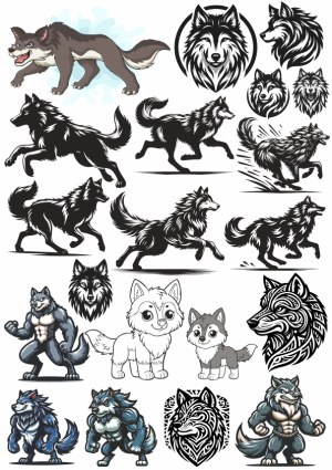 Collection of Wolf and Werewolf Vector Illustrations and Emblems Free Vector