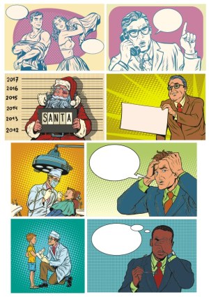 Pop Art Style Comic Panels with Various Characters and Scenes Free Vector