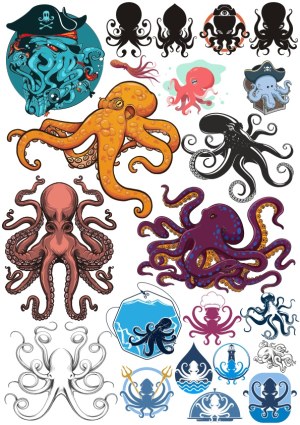 Variety of Octopus Vector Illustrations and Icons Free Vector