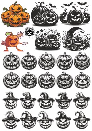 Halloween Pumpkin and Jack-o'-Lantern Vector Set Free Vector
