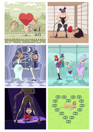 Humorous Romantic and Seductive Cartoon Scenes Vector Set Free Vector