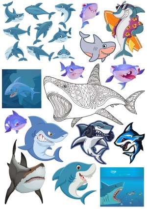 Collection of Cartoon Shark Vector Illustrations Free Vector