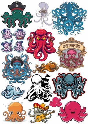 Colorful Octopus Cartoon Vector Collection Free Vector