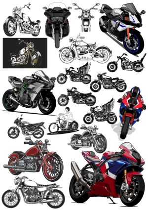 Collection of Detailed Motorcycle and Biker Vector Illustrations Free Vector
