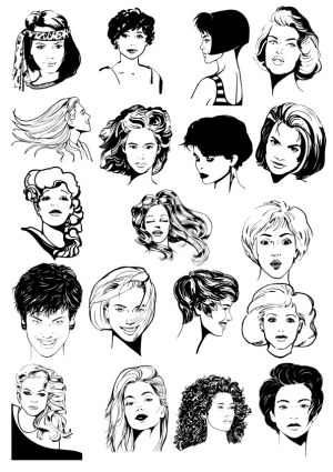 Black and White Vector Illustrations of Diverse Female Hairstyles Free Vector