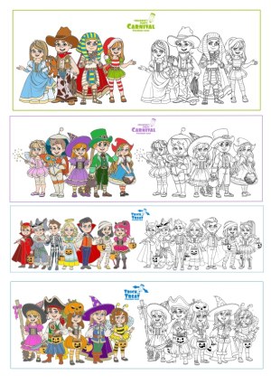 Children's Carnival and Halloween Costume Vector Coloring Pages Free Vector