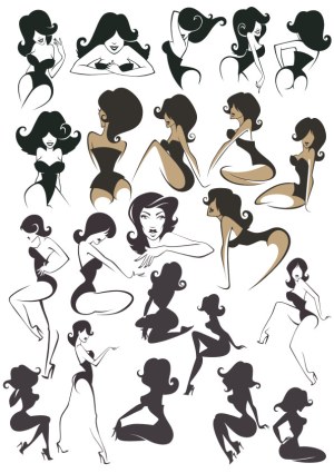Stylized Vector Silhouettes of Women in Various Poses Free Vector