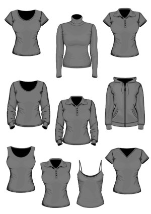 Set of Gray Female Tops and Jackets Vector Illustrations Free Vector