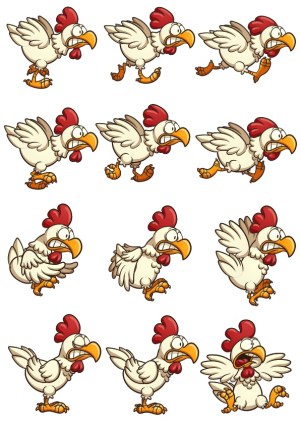 Cartoon Chicken Character Running and Expressive Poses Free Vector