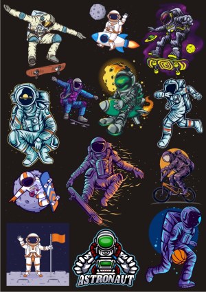 Astronauts Engaged in Various Sports and Space Activities Free Vector