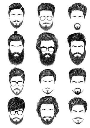 Set of Male Hairstyles and Beard Styles Vector Collection Free Vector