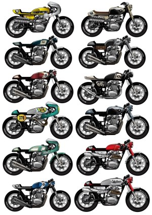 Collection of Classic Cafe Racer Motorcycles Free Vector