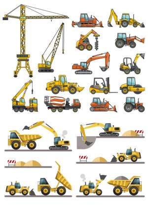 Construction Vehicles and Heavy Machinery Vector Collection Free Vector