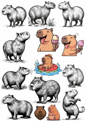 Capybara Illustrations and Cartoons Collection Free Vector
