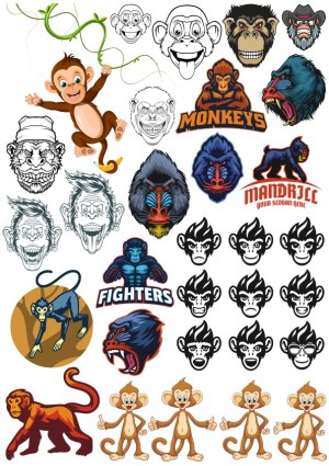 Assorted Monkey and Baboon Vector Mascots and Cartoon Illustrations Free Vector