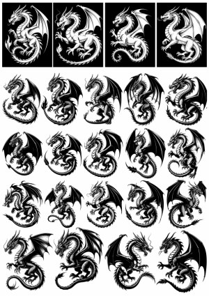 Black and White Dragon Vector Illustrations Set Free Vector