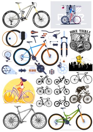 Diverse Bicycle Illustrations and Components Vector Collection Free Vector