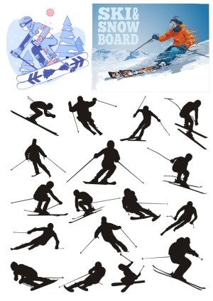 Skiing and Snowboarding Vector Collection with Silhouettes and Illustrations Free Vector