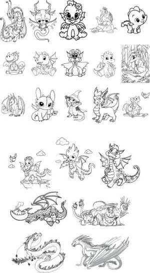 Collection of Cute and Mythical Dragon Line Art Drawings Free Vector