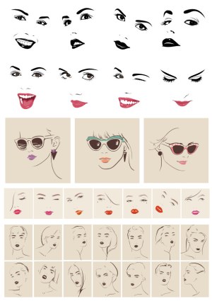 Collection of Female Faces and Expressions Vector Set Free Vector