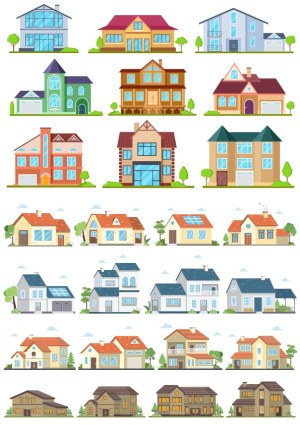 Collection of Modern Residential House Vector Illustrations Free Vector