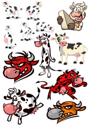 Cartoon Cow and Bull Characters Collection Free Vector